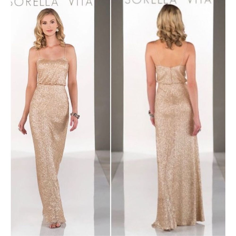 Sorella Vita Dress‎ Gold Sequin Maxi Spaghetti Strap Bridesmaid Party Dress size
